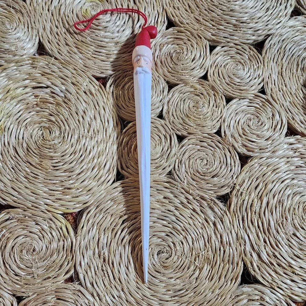 Vtg. Department 56 Carved Santa Ornament Icicle Head Beard 7 1/2” Christmas